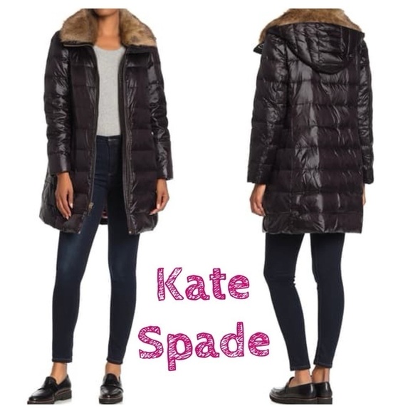 kate spade removable fur trim hooded down jacket puffer warm winter - Picture 1 of 15